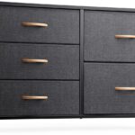 Nicehill Chest of Drawers with 5 Drawers, Storage Organizer, Wide Chest of Drawers for Closet, Clothes, Kids, Baby, TV Stand, Wood Board, Fabric Drawers(Black Grey)