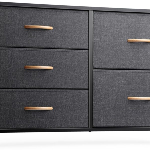 Nicehill Chest of Drawers with 5 Drawers, Storage Organizer, Wide Chest of Drawers for Closet, Clothes, Kids, Baby, TV Stand, Wood Board, Fabric Drawers(Black Grey)