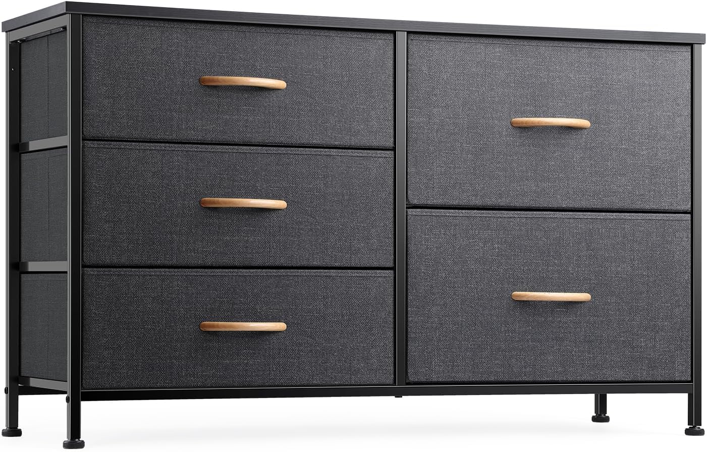 81zPSAFB75L._AC_SL1500_ Nicehill Chest of Drawers with 5 Drawers, Storage Organizer, Wide Chest of Drawers for Closet, Clothes, Kids, Baby, TV Stand, Wood Board, Fabric Drawers(Black Grey) - Image 1