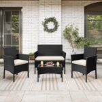 Yaheetech 4-Piece Rattan Patio Furniture Set, Outdoor 4 Seater Patio Conversation Sets with Glass Top Coffee Table, Weather Resistant Garden Conversation... - Image 7
