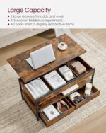 VASAGLE Lift Top Coffee Table, Living Room Table, with Storage Drawers, Hidden Compartments, and Open Shelf, Rustic Brown and Ink Black LCT209K01 - Image 4