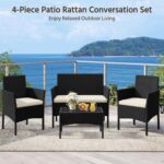 Yaheetech 4-Piece Rattan Patio Furniture Set, Outdoor 4 Seater Patio Conversation Sets with Glass Top Coffee Table, Weather Resistant Garden Conversation... - Image 3