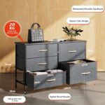 Nicehill Chest of Drawers with 5 Drawers, Storage Organizer, Wide Chest of Drawers for Closet, Clothes, Kids, Baby, TV Stand, Wood Board, Fabric Drawers(Black Grey) - Image 4