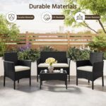 Yaheetech 4-Piece Rattan Patio Furniture Set, Outdoor 4 Seater Patio Conversation Sets with Glass Top Coffee Table, Weather Resistant Garden Conversation... - Image 4