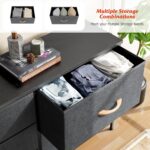 Nicehill Chest of Drawers with 5 Drawers, Storage Organizer, Wide Chest of Drawers for Closet, Clothes, Kids, Baby, TV Stand, Wood Board, Fabric Drawers(Black Grey) - Image 6