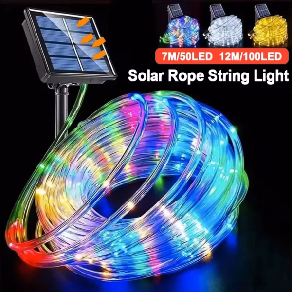 LED Solar String Lights Garden Waterproof Tube Rope Lamp Christmas Garland Fairy Lights For Outdoor Holiday Home Decoration