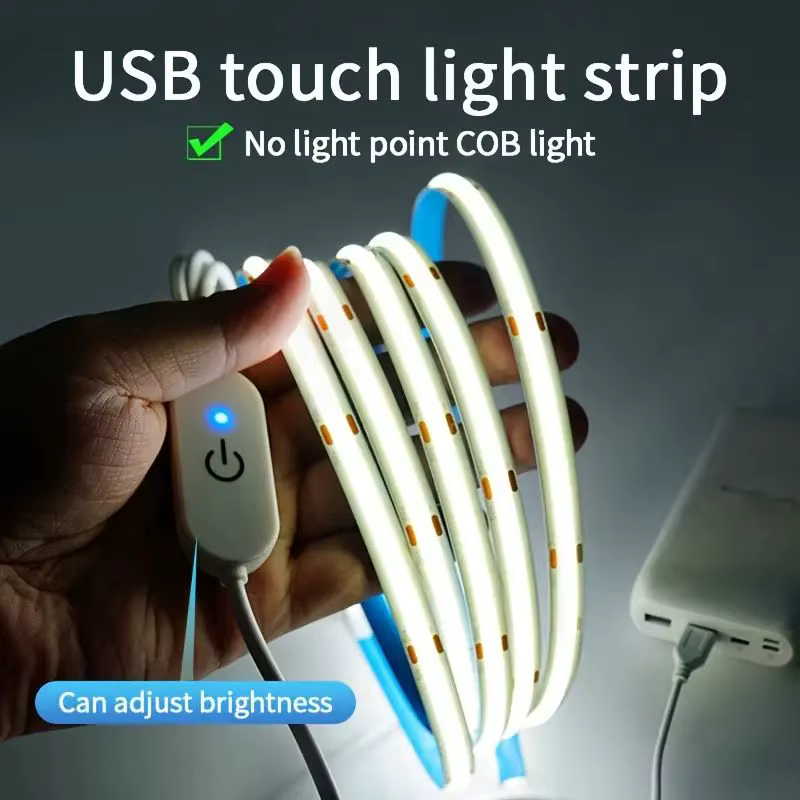 S1a7042fd70d844db9ec3e1ebbe354dcbJ LED COB Light Strip Touch Dimmer Flexible Diode Tape 5V USB Linear Indoor Lighting Lamp Room DIY TV Mirror Backlight Wall Decor - Image 1