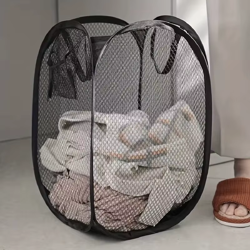 S3f74c363765c4e8f96c24b90a616b5a4S Mesh Pop-up Laundry Basket, Laundry Basket, Foldable Dirty Clothes Storage Basket, Large Capacity Storage Basket - Image 1