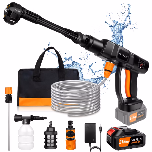 Cordless Pressure Washer, Portable Power Washer with 4.0Ah Battery 6-in-1 Nozzle, Handheld Brushless High-Pressure Car Washer