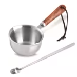 10oz Stainless Steel Pot with Wooden Handle - Dishwasher Safe for Cooking, Candle Wax Melting & DIY Crafts
