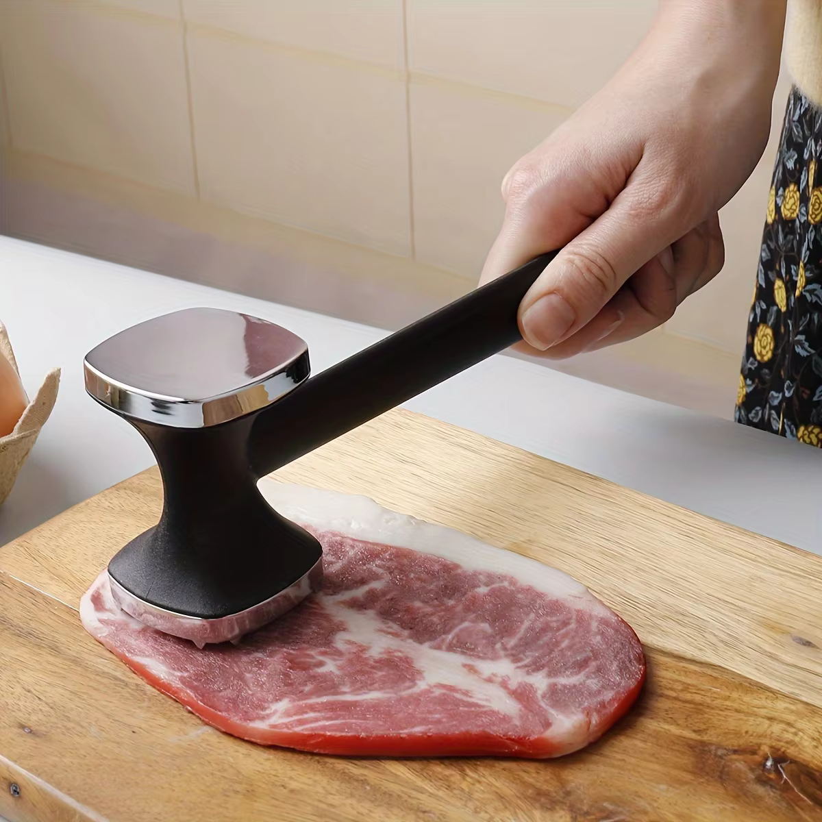 Sd5b3171458ed43f09ca4cb35fdf1fba3m (1) Heavy Duty Kitchen Meat Tenderizer Hammer with Rubber Grip, Stainless Steel Head for Effortless Pounding and Tenderizing - Image 1