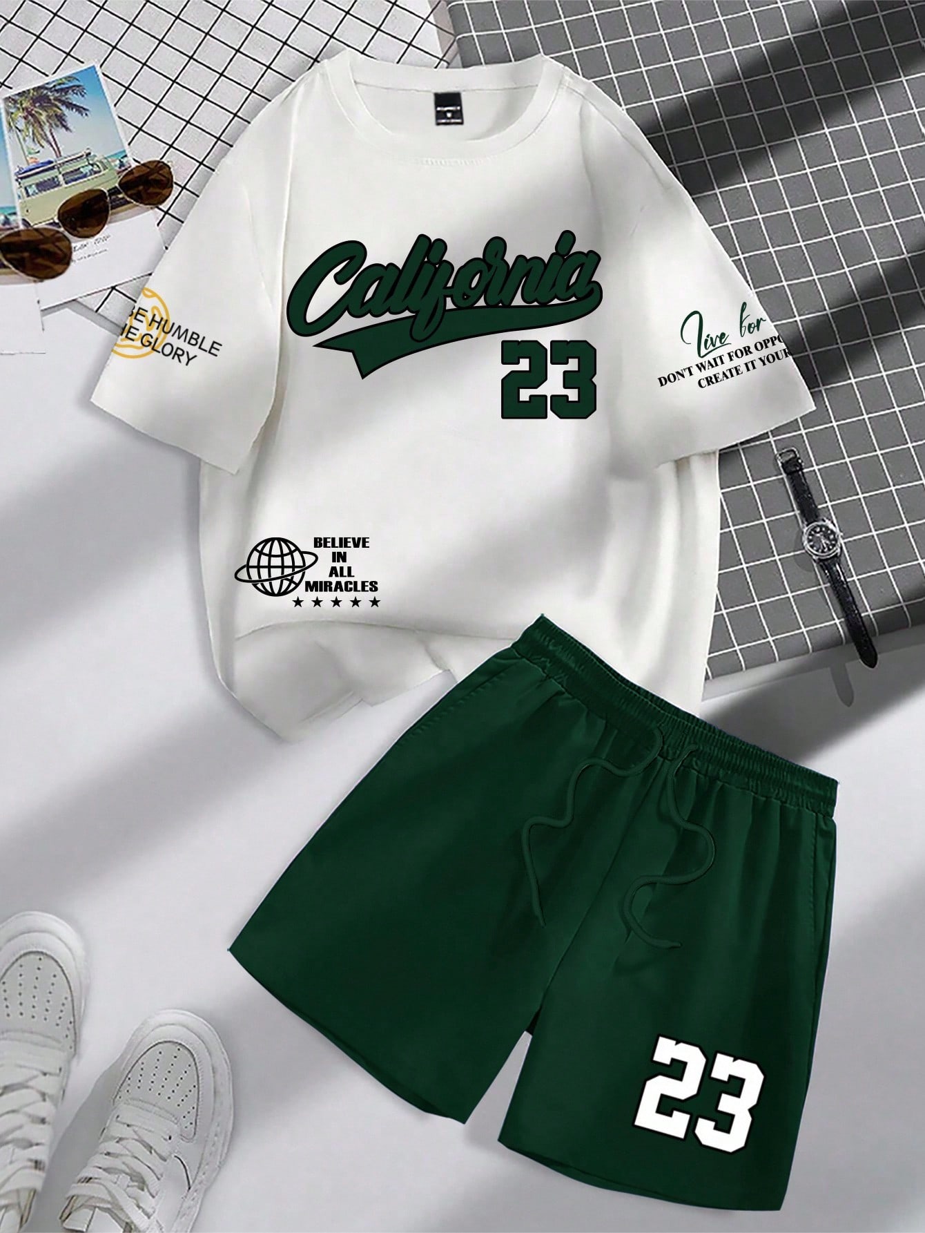 http___img.ltwebstatic.com_v4_j_pi_2025_07_11_b3_1752211883f82ba1003d3bb4b4444b0f3d1cf8311f Manfinity Campus Court 2pcs/Set Men's Letter Print Crew Neck Short Sleeve Casual T-Shirt And Drawstring Waist Shorts Set - Image 1
