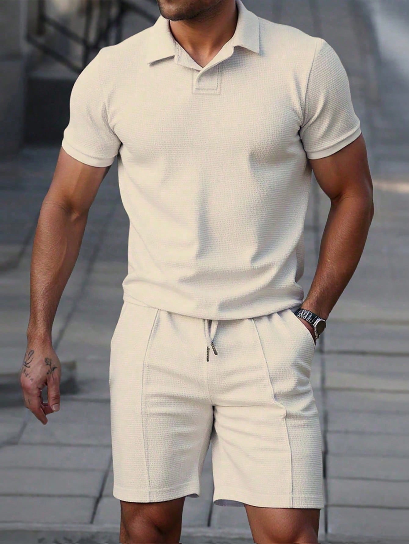 http___img.ltwebstatic.com_v4_j_pi_2026_04_20_1b_177664920430db6c74c0fb9cf7da9713d7373c59e5 Manfinity Homme Men's Solid Color Polo Shirt And Shorts Set, Casual & Minimalist For Daily Wear Two Pieces 2 Plus Outfit Outfits Men T Co Ords Summer - Image 1
