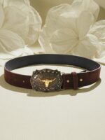 1pc Unisex Retro Bull Head Buckle Belt, Classic Engraved PU Leather Fashion Accessory, Western Style Casual Waist Belt - Image 5
