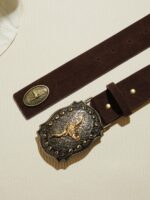 1pc Unisex Retro Bull Head Buckle Belt, Classic Engraved PU Leather Fashion Accessory, Western Style Casual Waist Belt - Image 3