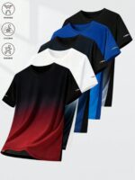 5pcs/Set 2026 Spring/Summer Men's Sports T-Shirts, Outdoor Running Fitness Fashion Print Tees, Sports Casual Wear