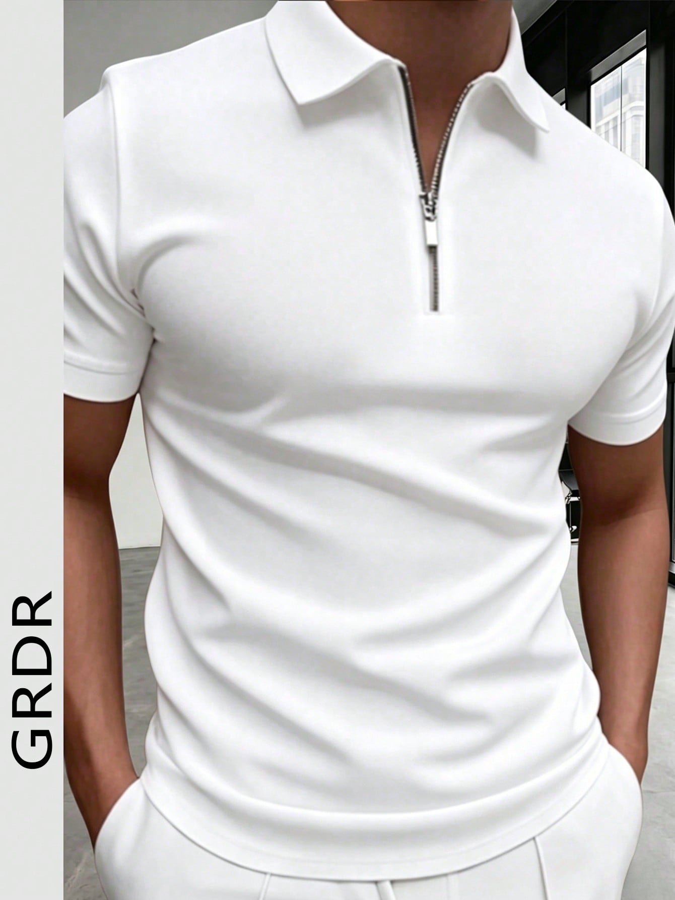 http___img.ltwebstatic.com_v4_j_spmp_2026_06_03_cd_178047983808e2dbc54c9a194263055205813213ec GRDR Men's Summer Polo Collar Half Zip Short Sleeve T-Shirt, Suitable For Outdoor, Vacation And Casual Wear - Image 1