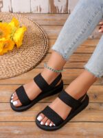 Women Minimalist Double Strap Sandals Shoes Slippers Black Flat Sandals Summer Shoes Sandals For Women Shoes Ladies Sandals For Women Outdoor Fashion Mid-Heel Black Lightweight Comfortable Beach Seaside Vacation Summer, Versatile Everyday - Image 3