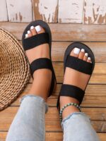 Women Minimalist Double Strap Sandals Shoes Slippers Black Flat Sandals Summer Shoes Sandals For Women Shoes Ladies Sandals For Women Outdoor Fashion Mid-Heel Black Lightweight Comfortable Beach Seaside Vacation Summer, Versatile Everyday - Image 4