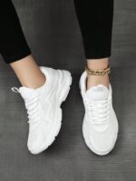 Women's Casual Sports Shoes Versatile Mesh Breathable Chunky Sneakers PU Leather Patchwork Lightweight Running Shoes Fashion Personalized Women Students Fashion Running Shoes Outdoor Street Style Party Gathering Lolita Shoes Women Sequin Mesh Shoes Women Maillard Style Women Shoes New Shoes Girls Ultra Lightweight Walking Shoes Women Vacation Travel Women Shoes All Season Hollow Running Shoes - Image 3