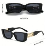Leopard Print Retro Rectangular Sunglasses, Plastic UV Protection Shades For Travel And Beach