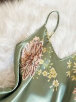 LuxeNights 2pcs Women Sexy Deep-V Print Camisole And Shorts Set, Elegant Satin Outfit, Suitable For All Seasons - Image 3