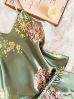 LuxeNights 2pcs Women Sexy Deep-V Print Camisole And Shorts Set, Elegant Satin Outfit, Suitable For All Seasons - Image 2