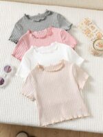 4PCS Girls Ribbed Ruffle Sleeve Summer Tops Set – Soft Cotton Casual T-Shirts - Image 3