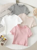 4PCS Girls Ribbed Ruffle Sleeve Summer Tops Set – Soft Cotton Casual T-Shirts - Image 2