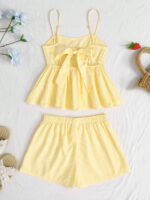 SHEIN Tween Girls Summer Casual Vacation Cream Yellow Striped Back Bow Decor Cami Top And Loose Shorts Set - Image 3