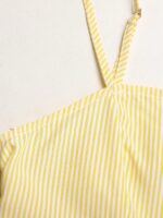 SHEIN Tween Girls Summer Casual Vacation Cream Yellow Striped Back Bow Decor Cami Top And Loose Shorts Set - Image 5