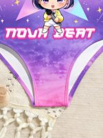 Young Girl Sweet Cool Print Pink-Purple Gradient One-Piece Swimsuit,Knit Fabric Straps Sporty Casual Style For Summer Beach Seaside Pool Swimming - Image 5