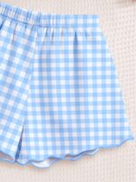 1Set Tween Girls Cute Cartoon Bow & Cherry Print Cami Top And Shorts Pajama Set,Pink Plaid,Summer,Cute,Sleep Homewear Suit,Slim Fit Girly Style - Image 4
