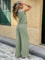 SHEIN Frenchy Women's Summer Casual Striped Front Button Tank Top And Pants 2 Pieces Set,Summer Outfits For Women - Image 2