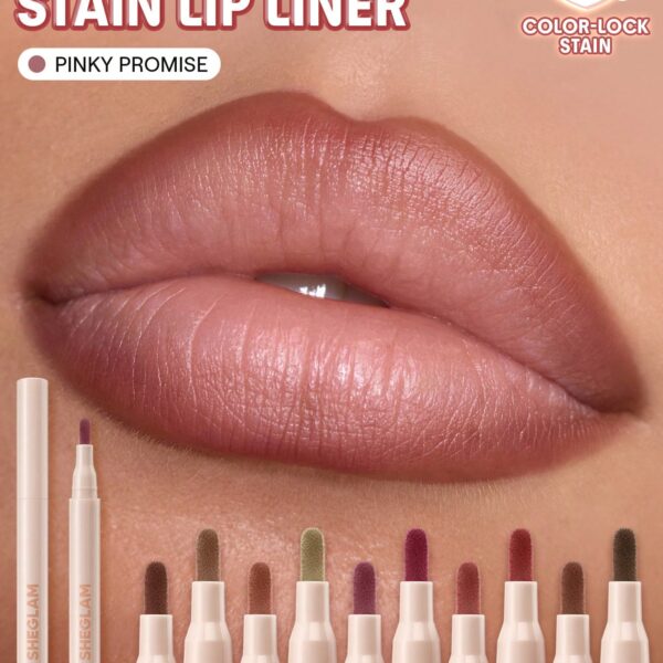 SHEGLAM True Stain Liquid Lip Liner-110 Pinky Promise Lip Pencil Lipstick To Define Lips Smooth Matte Tint Long Lasting Transfer Proof Smudge Proof High Pigment 2-In-1 Combo Multi-Use