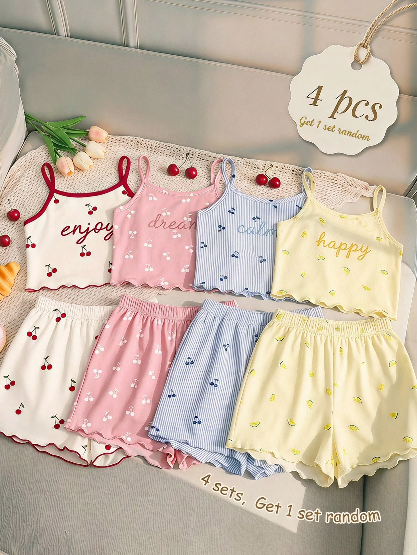 http___img.ltwebstatic.com_v4_j_pi_2026_06_15_67_1781507343f24f2782fe1b96527c0dfe4c29c0edc9 Tween Girls Mini Cherry Cami Top & Shorts Set – Cute Summer Loungewear 2 Piece Outfit - Image 1