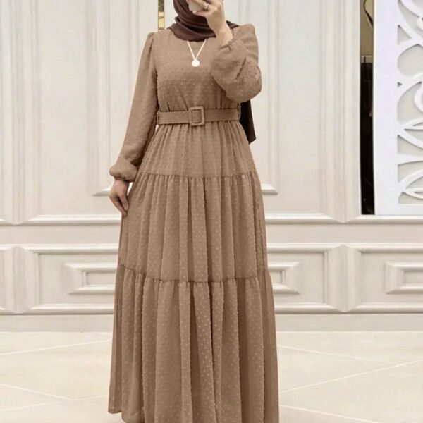 New Fashion Lace-Up Long Sleeve Dress For Women, Elegant Casual Daily Muslim Dress, New Year Dress Eid Spring