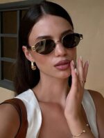 Oval Women's Glasses, Retro Chic Metal Frame In Black, Travel & Beach Accessory, Autumn/Winter Business & Casual, College Style - Image 5