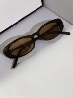 Retro Oval Narrow Frame Brown Fashion Glasses, Women's Classic Plastic Eyewear For Outdoor Travel Beach Vacation Casual Wear, Summer Shades, Unisex - Image 2