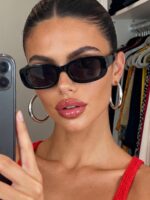 Unisex Black Rectangular Sunglasses For Travel, Beach, Bar, Outdoor And Daily Casual Wear