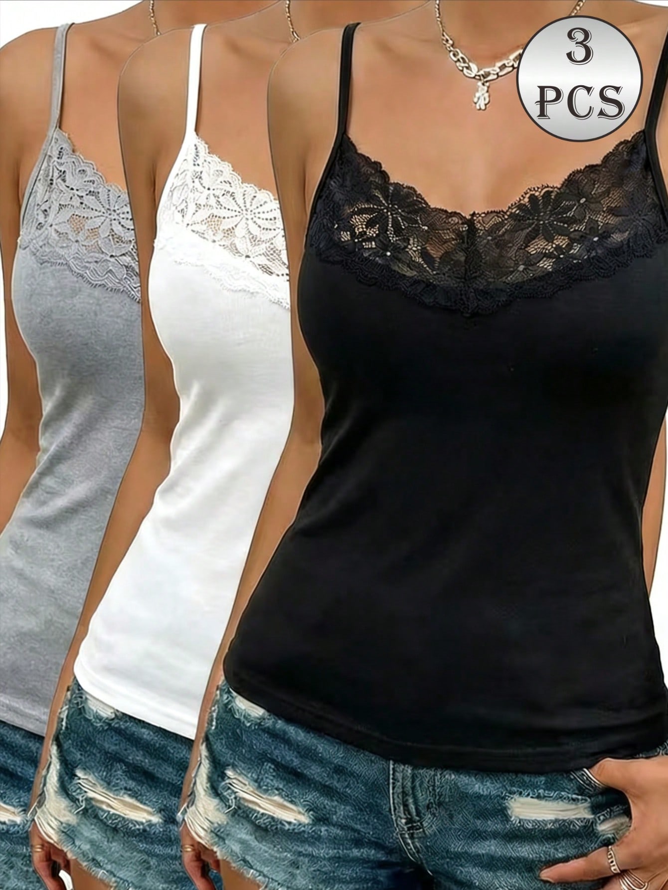 http___img.ltwebstatic.com_v4_j_spmp_2026_03_19_d5_1773914727a827de3d55c5911a38c17dbbae31aa61 3pcs Women's Lace Patchwork Camisole Vest, Breathable Solid Color Sleeveless Tops, Fashionable Undershirt For All Seasons - Image 1
