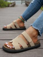 Comfortable Flat Thick Sole Daily Basic Slippers, Faux Suede Magic Tape Adjustable Slides, Spring Shoes, Vacation Shoes, Casual Shoes, Beach Shoes, Campus Casual, Mother's Day Gift, Christmas, Valentine's Day, Everyday Wear - Image 3