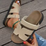 Comfortable Flat Thick Sole Daily Basic Slippers, Faux Suede Magic Tape Adjustable Slides, Spring Shoes, Vacation Shoes, Casual Shoes, Beach Shoes, Campus Casual, Mother's Day Gift, Christmas, Valentine's Day, Everyday Wear