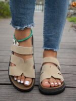 Comfortable Flat Thick Sole Daily Basic Slippers, Faux Suede Magic Tape Adjustable Slides, Spring Shoes, Vacation Shoes, Casual Shoes, Beach Shoes, Campus Casual, Mother's Day Gift, Christmas, Valentine's Day, Everyday Wear - Image 4