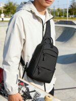 Men's Waterproof One Shoulder Bag, Anti-Theft Crossbody Chest Bag With Port, Lightweight Nylon Shoulder Bag Suitable For Travel, Hiking, Work, Daily Commute, Black - Image 2