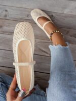 New Hollow Lace Mesh Women's Flat Shoes, Fashion Mary Jane Ballet Shoes, Soft And Elegant, Breathable Slip-On Casual Loafers For Summer,Mothers Day Gift