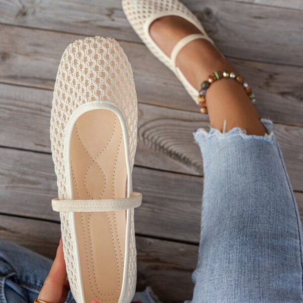 New Hollow Lace Mesh Women's Flat Shoes, Fashion Mary Jane Ballet Shoes, Soft And Elegant, Breathable Slip-On Casual Loafers For Summer,Mothers Day Gift