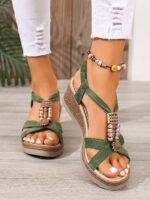 2025 Summer Retro Women's Platform Wedge Sandals, Bohemian Green Beaded Rope Sole 5.5CM Vacation Style,Boho - Image 3