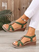 2025 Summer Retro Women's Platform Wedge Sandals, Bohemian Green Beaded Rope Sole 5.5CM Vacation Style,Boho - Image 2