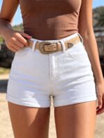 Tight Cuffed Minimalist White Washed Denim Shorts, European And American Minimalist Design, Women's Summer Item Casual - Image 5